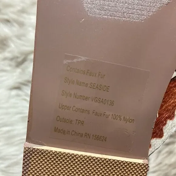 Very G Annie Seaside Cow Print Double Cross Strap Vegan Animal Fur Sandal Slides - Picture 6 of 9